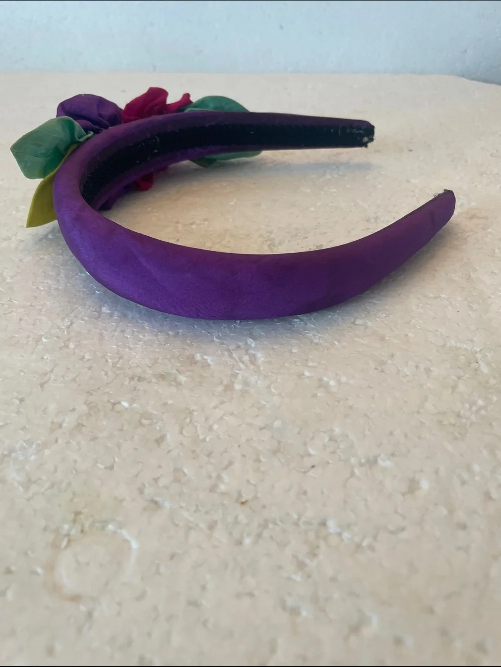 vintage 90s Y2K purple satin flower headband retro hair accessory cottagecore